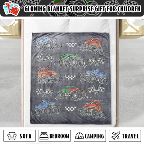 Glow in the Dark Truck Throw Blanket for Kids - Soft Fleece 50"x60"