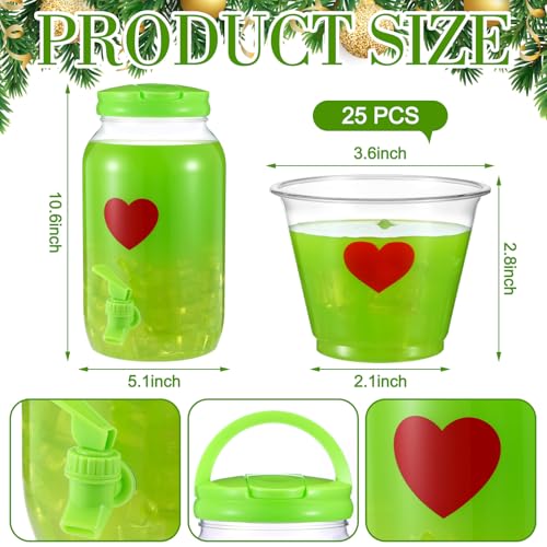 1 Gallon Christmas Punch Drink Dispenser Set with 25 Heart Print Cups