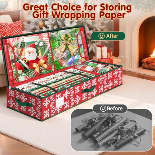 Underbed Wrapping Paper Storage Organizer with Dividers and Pockets