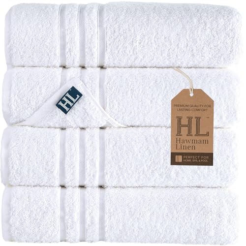 Hawmam Linen 100% Turkish Cotton Bath Towels - 4 Pack, White (27 x 54 In)