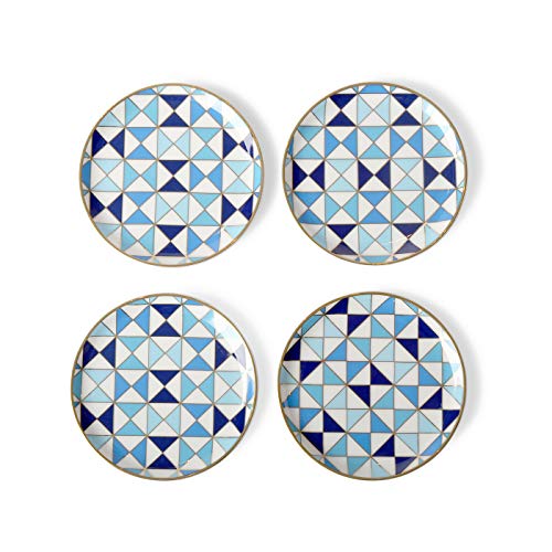 Jonathan Adler Sorrento Coasters, Set of 4, Blue & Gold Porcelain