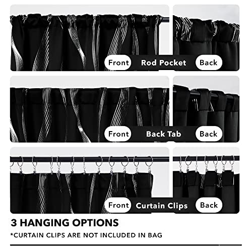 Deconovo Blackout Back Tab Curtains with Geometric Pattern, Room Darkening, Heat Blocking, Energy Saving Drapes for Bedroom, Living Room, 2 Panels, Black, 42W x 84L Inch, Wave Stripe