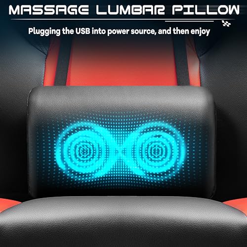 Ergonomic Gaming Chair with Footrest, Massage Lumbar Support & Recliner, Red