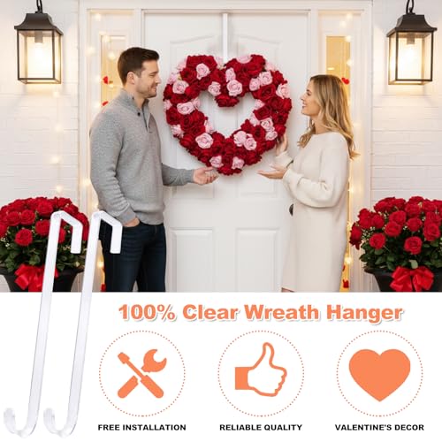 ZYSUN 12" Clear Wreath Hangers for Front Door, 2 Pack Non-Scratch Over Door Hooks