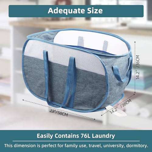 BATTOO Collapsible Laundry Hamper with Dual Handles - Blue Pop-Up Basket