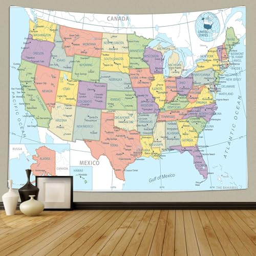 Educational US Map Wall Tapestry - United States Map Decor (60 x 51 in)