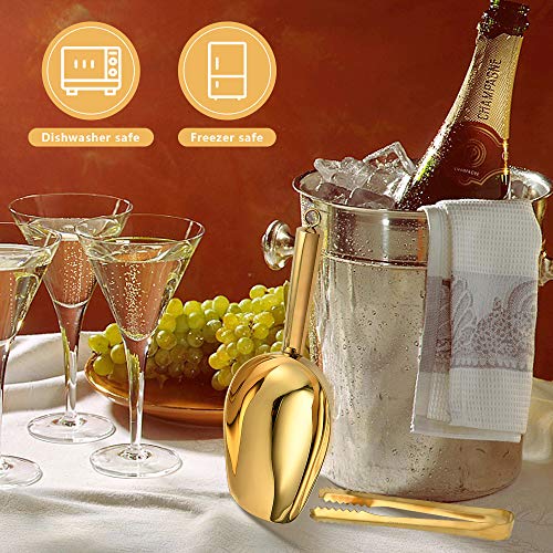 Akamino Gold Stainless Steel Ice Scoop & Tongs Set for Kitchen & Bar