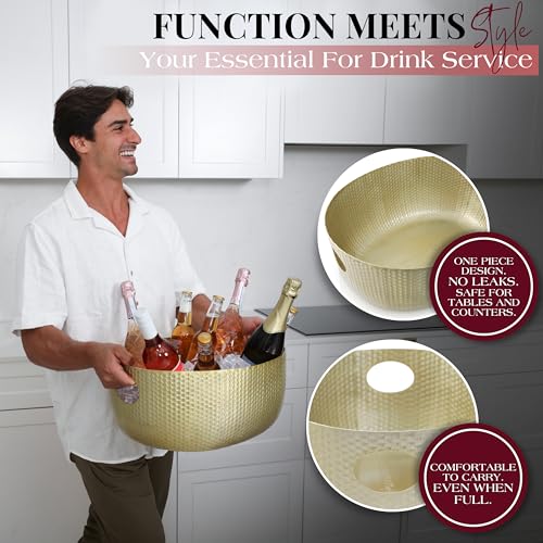 Gusto Nostro Gold Beverage Tub 22 Qt Large Ice Bucket for Parties & Drinks