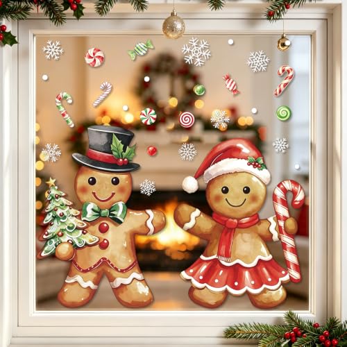PAIVSUN Xmas Gingerbread Man Window Clings - Extra Large Brown 2pcs for Holiday Decor