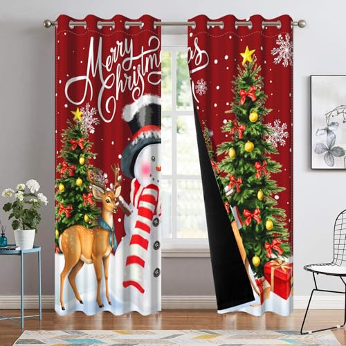 Christmas Snowman Blackout Curtains 52x108 in – Red/White Set of 2 (Pnylzzyxh)