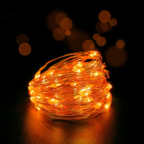 Yalilong Battery-Operated Dewdrop Fairy Lights with Timer, 30 LEDs, 10ft Indoor Decoration (Orange)