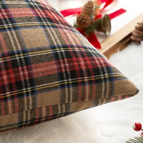 EMEMA Khaki Tartan Plaid Christmas Throw Pillow Covers 20x20 Inch Set of 2 Farmhouse Decor