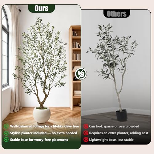 7ft Artificial Olive Tree with 1228 Silk Leaves for Realistic Decor