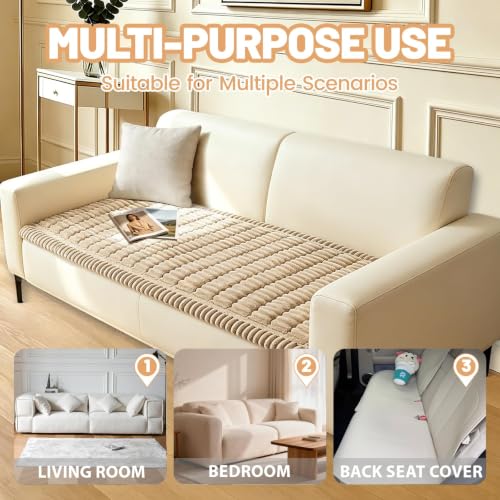 Washable Non-Slip Pet Couch Cover - Fuzzy Sofa Protector Mat (Brown, 27.6"x59")