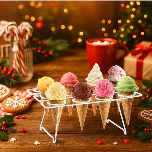White 2 Pack Ice Cream Cone Holders Rack with 12 Slots for Cake Cones