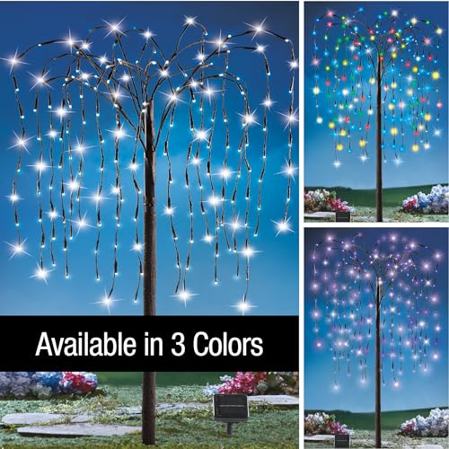 Solar Willow Tree with 200 LEDs - White/Purple/Multicolor Lights, 4.5 ft