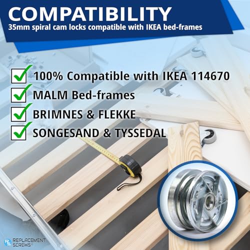 35mm Bed Frame Cam Lock Wheels - Spiral Furniture Connectors (Pack of 4)