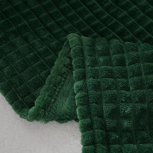 Dark Green Flannel Fleece Throw Blanket, 50"x60" Soft Square Grid Design