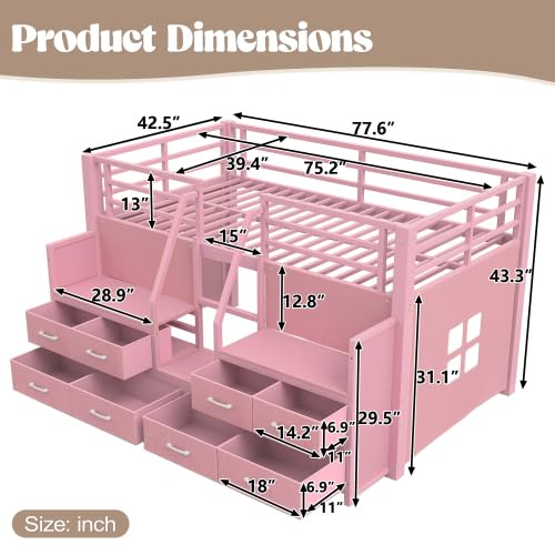 Twin Low Loft Bed with 8 Drawers, Storage Shelves and LED Lights