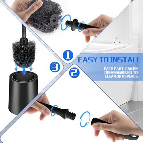 Black Toilet Brush and Holder Set (2 Pack) - Non-Slip Long Handle Scrubber