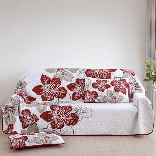 King Size Christmas Red Floral Boho Quilt Set 3 Pieces - DJY