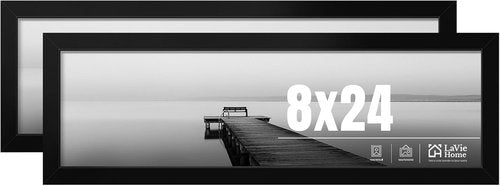 LaVie Home 8x24 Picture Frame - Classic Black Panoramic Display with HD Plexiglass | 2-Pack