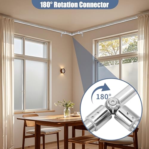 Heavy Duty 1-Inch Adjustable Corner Curtain Rod Set, 30-76 Inch, Silver
