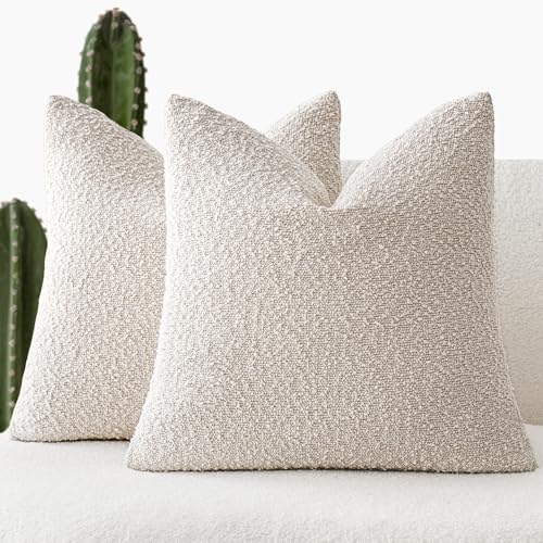 Textured Boucle Throw Pillow Covers 20x20, Pack of 2 - Soft Beige Cushion Covers