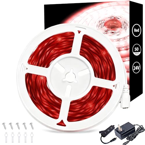 50ft Red LED Strip Lights, Dimmable Rope Lighting with Memory Function