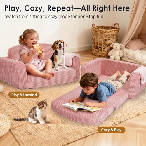 2-in-1 Convertible Toddler Sofa Chair with Blanket - Corduroy Kids Couch