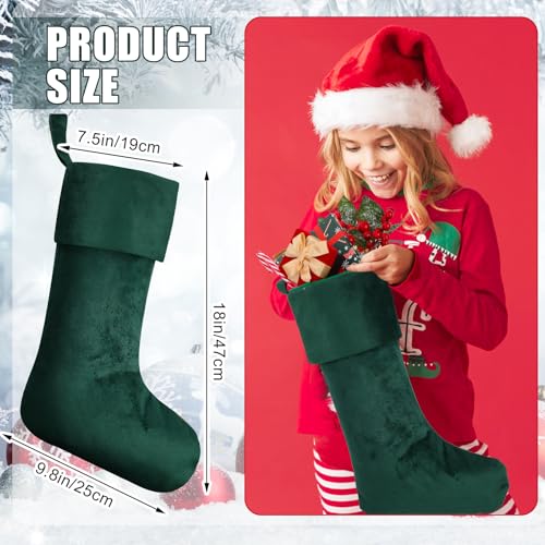 Large Velvet Christmas Stockings - 12 Pack, 18 Inch Dark Green Holiday Decor