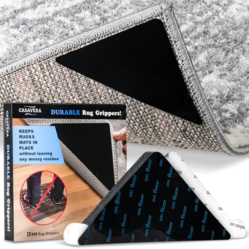 12-Piece Non-Slip Rug Grippers, Double-Sided Adhesive for Area Rugs