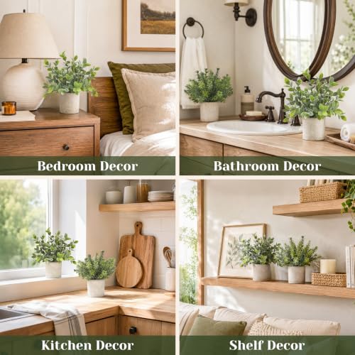 3-Pack Small Artificial Eucalyptus Plants in Pots for Home Office Desk Decor