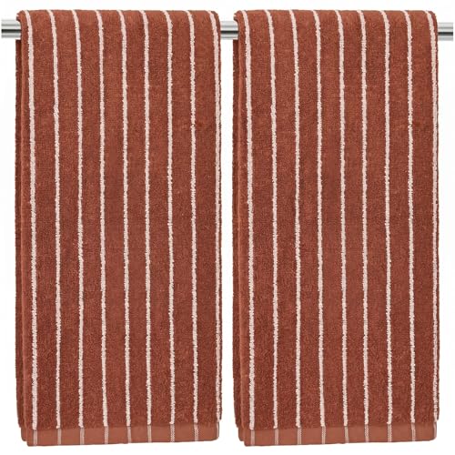 2-Piece Terracotta Striped Cotton Hand Towels - 13" x 29" Fall Decor