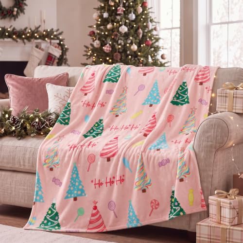 Pastel Candy Christmas Themed Throw Blanket 59x51in Flannel