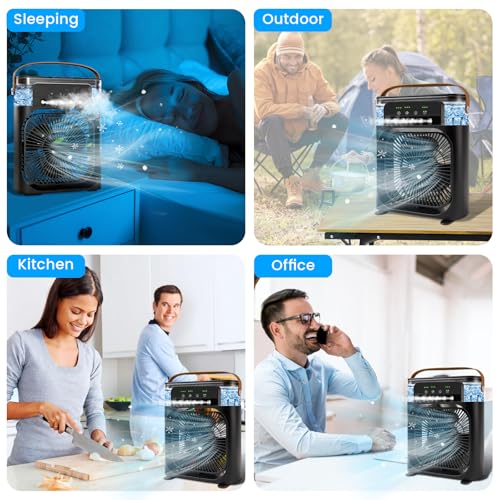 Portable Mini Evaporative Air Cooler with 5 Spray Nozzles and LED Light