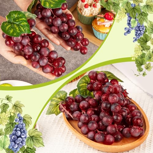 Lifelike Artificial Red Grapes - 4 Bunches for Decor & Crafts