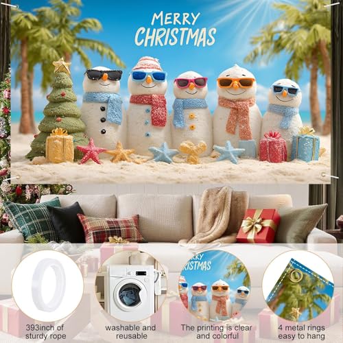 Outdoor Christmas Banner with Snowmen & Palm Trees - Tropical Holiday Yard Decor - Variation 79