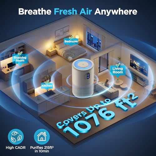 Large Room Air Purifier with H13 True HEPA Filter and Night Light