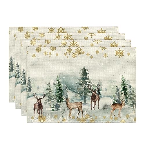 Christmas Kitchen Mats & Placemats Set - Deer Holiday Decor