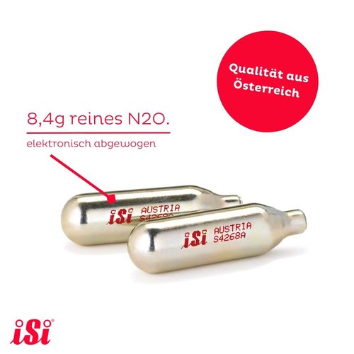 iSi North America CO2 Soda Siphon Chargers, 8.4g Carbon Dioxide - Compatible with Classic SodaMaker & Stainless Steel Soda Siphon, Recyclable Gold Cartridges, Made in Austria (10-Pack)