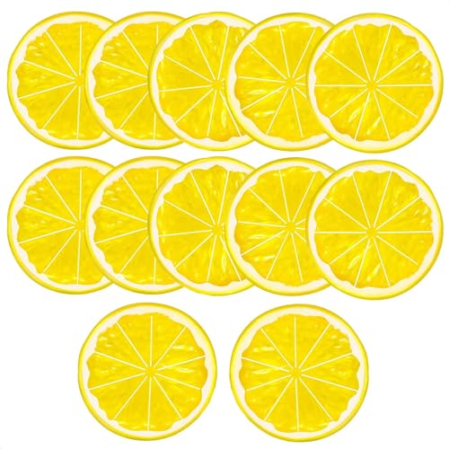 12 Pack Realistic Fake Lemon Slices - Bright Yellow Decor for Crafts and Centerpieces