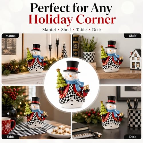 Bechivie Black and White Checkered Snowman Figurine Christmas Home Decor