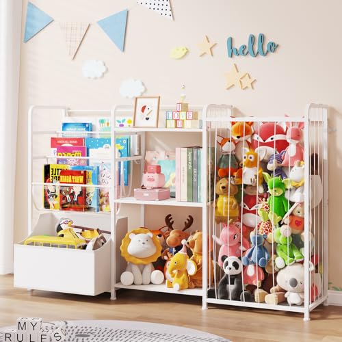 Kids Bookshelf and Toy Storage Organizer with Movable Toy Chest