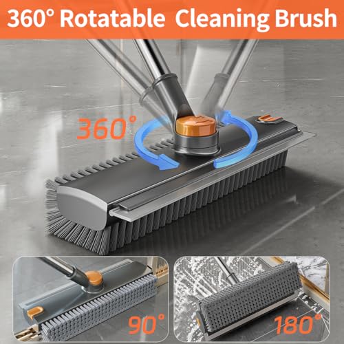 3-in-1 Heavy Duty Floor Scrub Brush with Squeegee & Long Handle