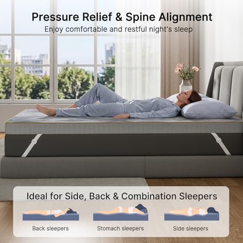 3" Firm Mattress Topper Queen - Cooling Bamboo Cover, Memory Foam