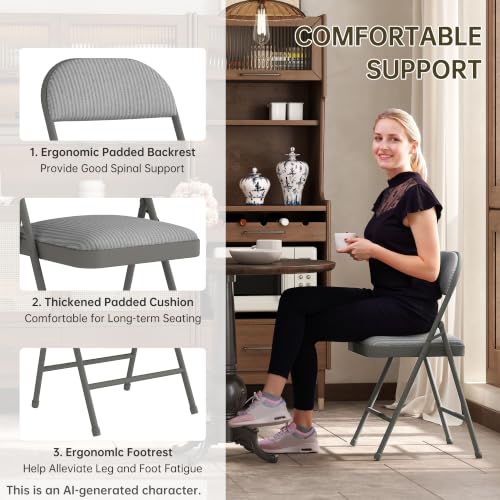 4-Pack Padded Folding Chairs, Fabric Dining Chairs with Metal Frame