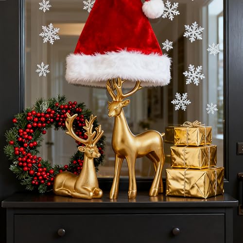 LULU Deer 2-Piece Gold Resin Reindeer Figurines for Christmas Home Decor