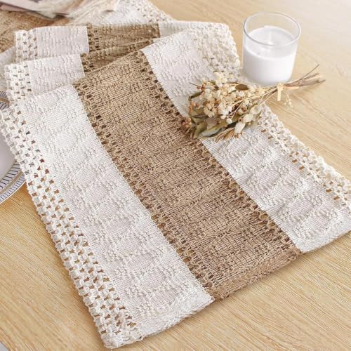 FEXIA Cream & Brown 12x72 Boho Table Runner – Fall Farmhouse Woven