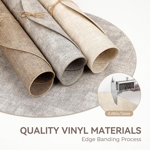 13-Inch Round Faux Leather Placemats, Set of 6 Reversible Wipeable Table Mats